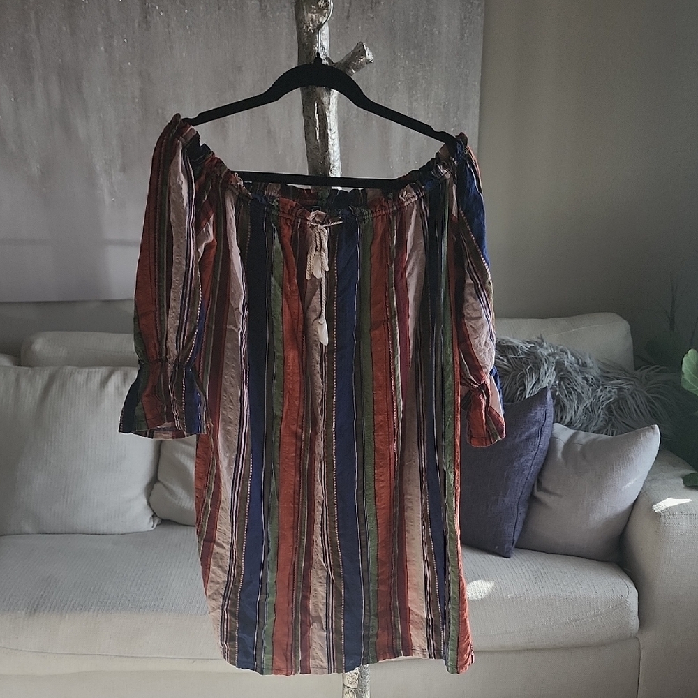 POL Multicolor Striped Off-Shoulder Top